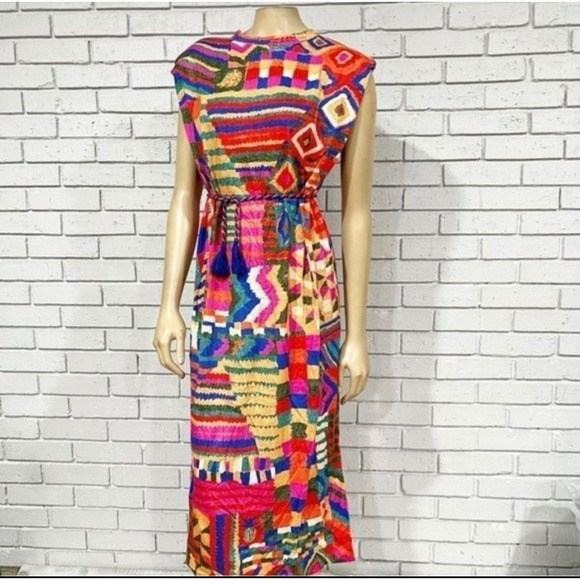 FARM Rio Dresses & Skirts - Farm Rio Mixed Patchwork Midi Dress Boho Tropical Festival Cottagecore NWT